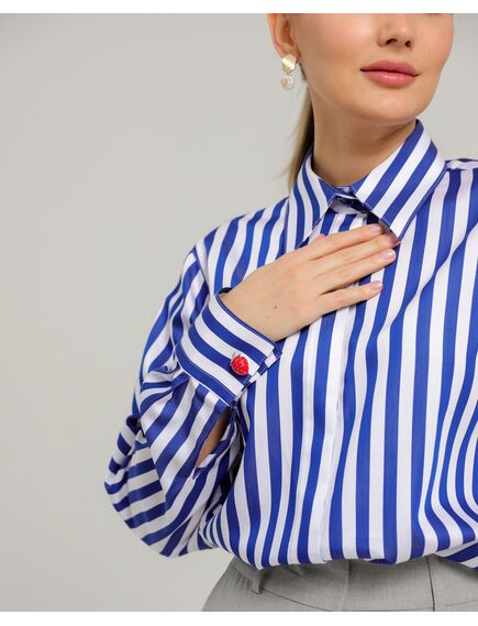 Женская рубашка из хлопка с универсальной манжетой в синюю полоску - 8744 от byME 