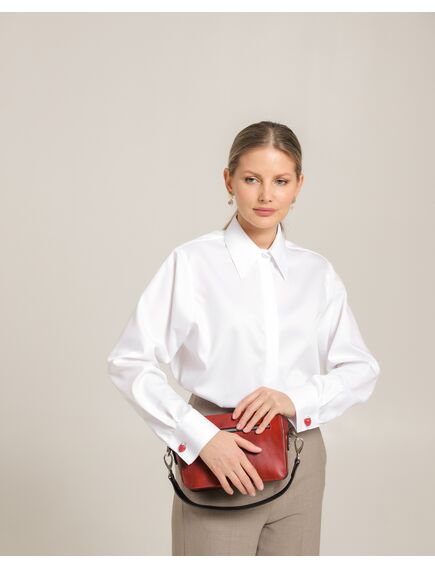 Женская рубашка из хлопка с универсальной манжетой белая - 8745 от byME 