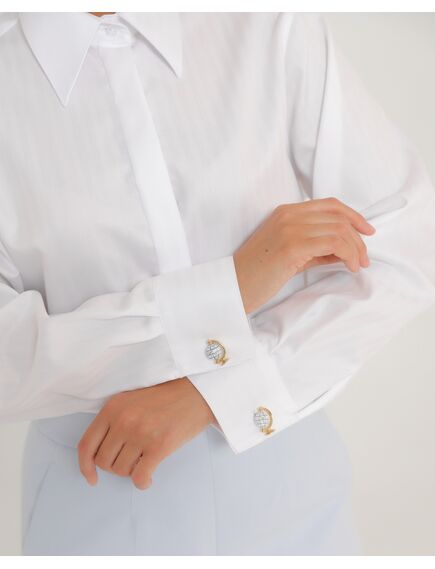 Женская рубашка белая из хлопка с универсальным манжетом-8765 от byME 