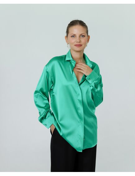 Женская рубашка из шелка зеленая-8769 от  