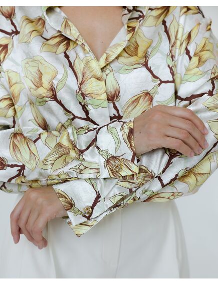 Женская рубашка из шелка принт желтые цветы-8774 от  
