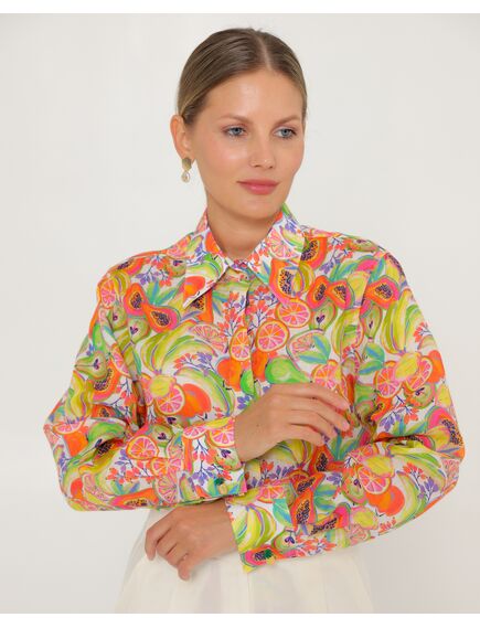 Женская рубашка из крапивы с принтом фруктовое ассорти-8776 от byME 