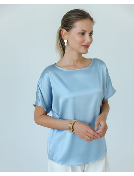 Женская блуза из шелка голубая-8783 от  