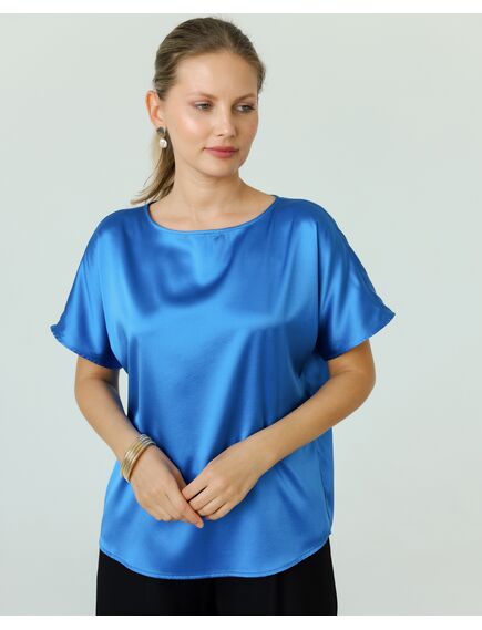 Женская блуза из шелка синяя-8784 от  