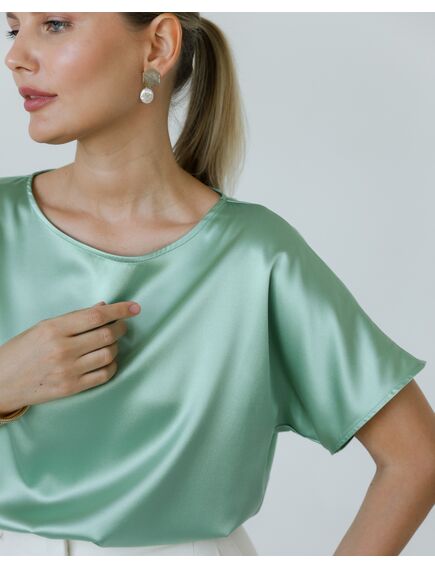 Женская блуза из шелка мятная-8785 от  