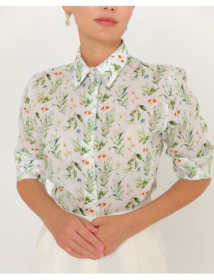 Женская рубашка из крапивы с рукавом 3/4 с принтом летний луг-8789 от byME 