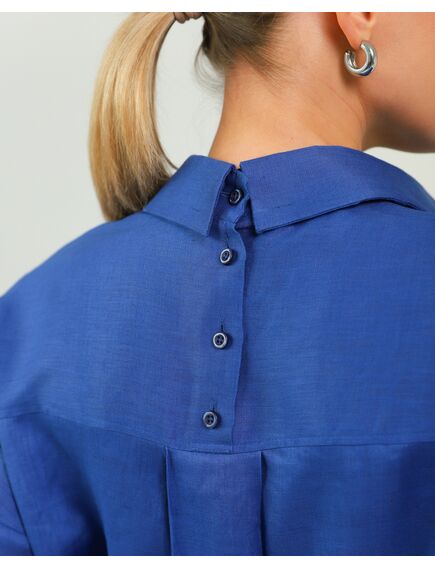 Женская рубашка из льна синяя-8812 от  