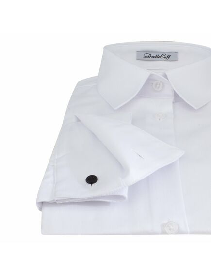 Женская рубашка под запонку белая с фактурой елочка  - 7301 от DoubleCuff 