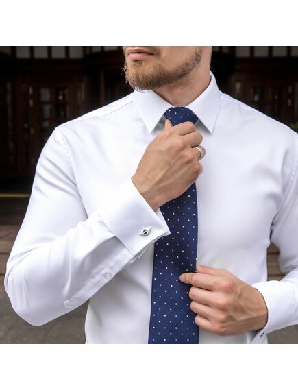 Приталенная мужская рубашка белая под запонки Non-Iron - 7607A от DoubleCuff 