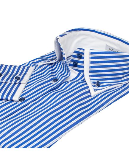 Женская рубашка в синюю полоску с двойным воротником под пуговицы - 7605 от DoubleCuff 