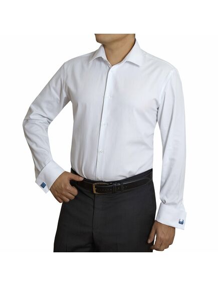 Мужская рубашка под запонки приталенная белая с текстурой - 4027 от DoubleCuff 