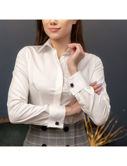 Женская рубашка под запонку приталенная айвори - 7736 от DoubleCuff 