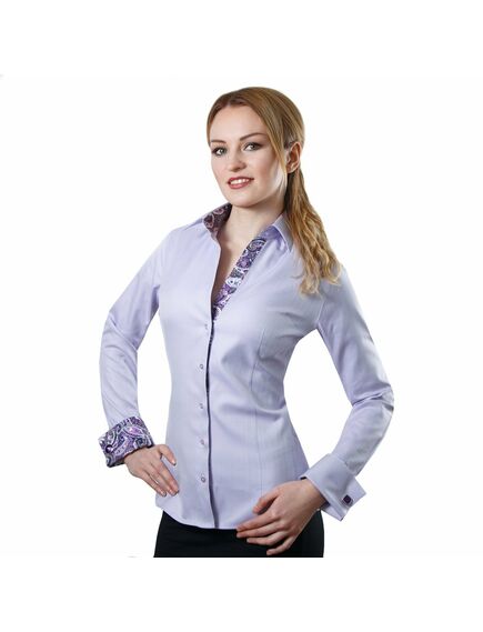 Приталенная женская рубашка под запонки фиолетовая - 2000 от DoubleCuff 
