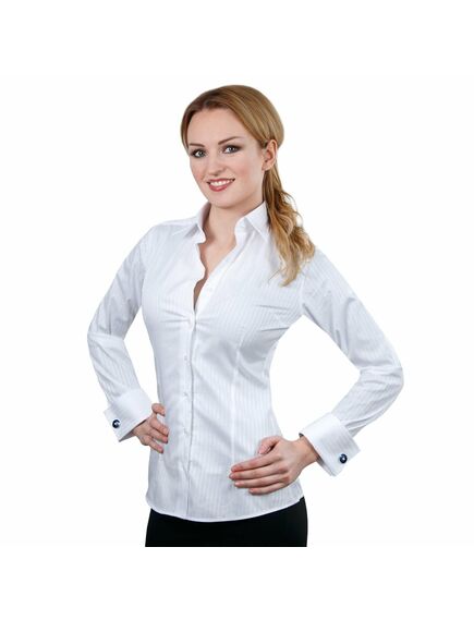 Приталенная женская рубашка под запонки белая - 2011 от DoubleCuff 