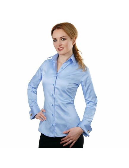 Приталенная женская рубашка под запонки голубая - 2017 от DoubleCuff 