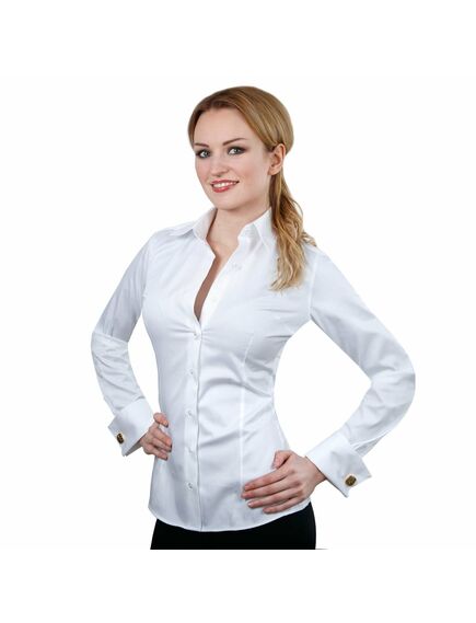 Приталенная женская рубашка под запонки белая - 2032 от DoubleCuff 
