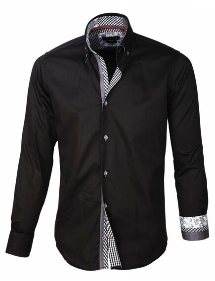 Мужская рубашка черная приталенная под пуговицы со вставками - 913 от Tonelli 
