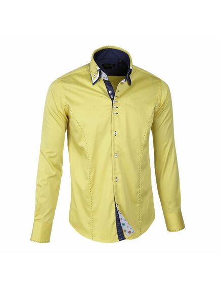 Мужская рубашка приталенная тройной воротник со вставками лимонная - 961 от Tonelli 