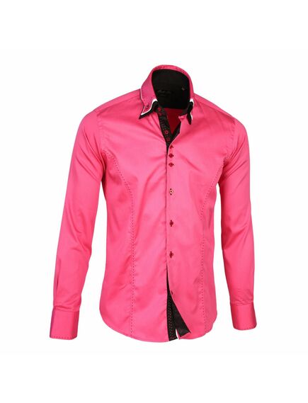 Приталенная мужская рубашка розовая с тройным воротом под пуговицы - 975 от Tonelli 