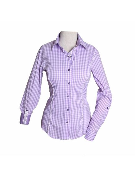 Приталенная женская рубашка на пуговицах фиолетовая в клетку с подворотом - 1112 от Tonelli 