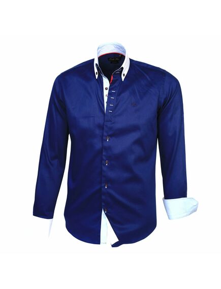 Мужская рубашка приталенная  темно синяя с контрастными вставками - 2239 от Tonelli 