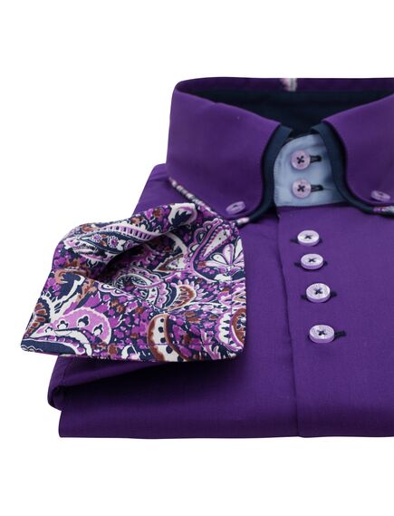 Мужская рубашка фиолетового цвета с двойным воротником с контрастными вставками - 2245 Classic Fit от Tonelli 