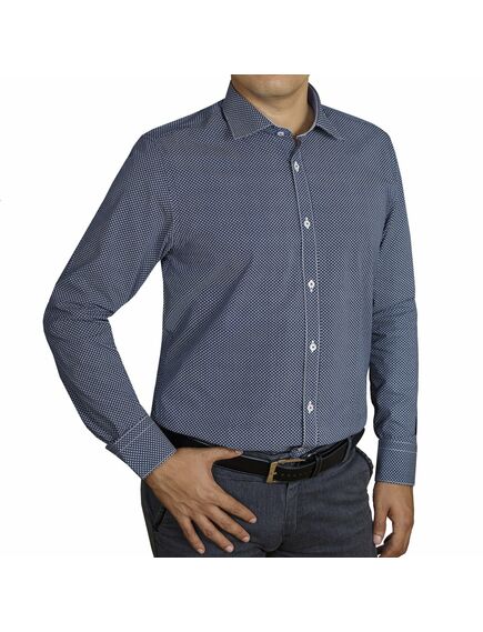 Мужская рубашка приталенная под пуговицы синего цвета - 4012 от Cotton Club 
