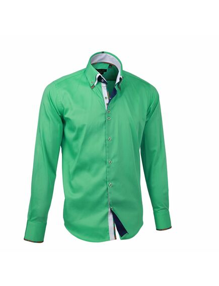 Мужская рубашка зеленая приталенная под пуговицы с двойным воротом - 3001 от Tonelli 