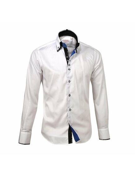 Мужская рубашка белая приталенная под пуговицы с двойным воротом - 3002 от Tonelli 