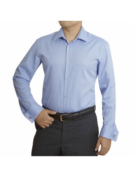 Мужская рубашка под запонки приталенная голубая - 4022 от DoubleCuff 
