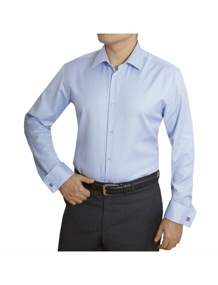 Мужская рубашка под запонки приталенная голубая - 4023 от DoubleCuff 