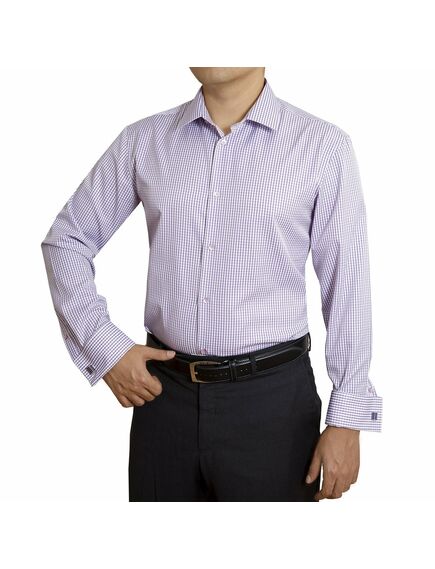 Мужская рубашка под запонки приталенная фиолетовая в клетку - 4025 от DoubleCuff 