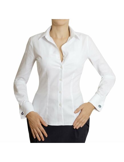 Приталенная женская рубашка под запонки белая - 5009 от DoubleCuff 