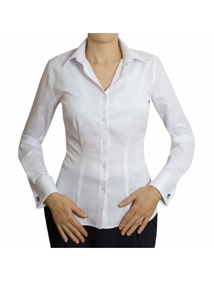 Приталенная женская рубашка под запонки белая текстура пэйсли - 5010 от DoubleCuff 