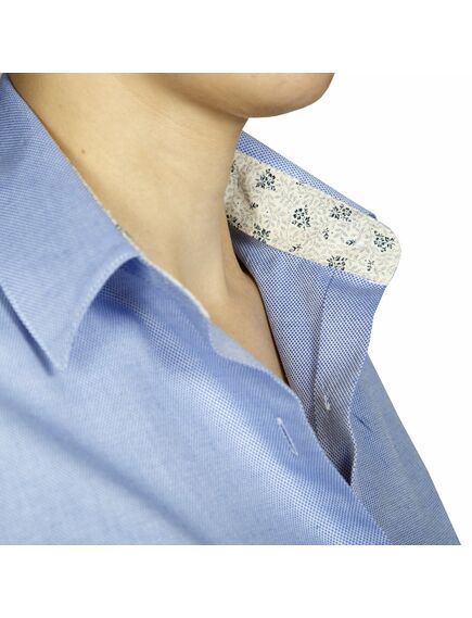 Приталенная женская рубашка под запонки синяя - 5011 от DoubleCuff 