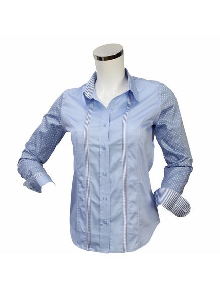Приталенная женская рубашка на пуговицах голубая в горох - 3005 от Tonelli 