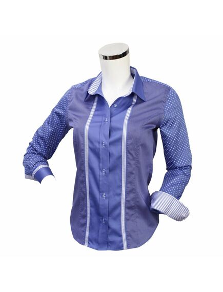 Приталенная женская рубашка на пуговицах синяя в горох - 3006 от Tonelli 