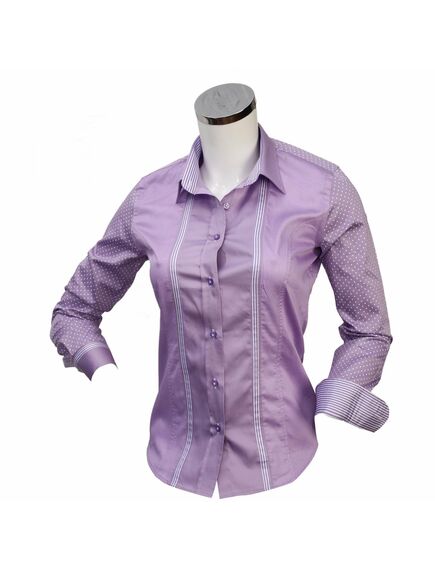 Приталенная женская рубашка на пуговицах фиолетовая в горох - 3007 от Tonelli 