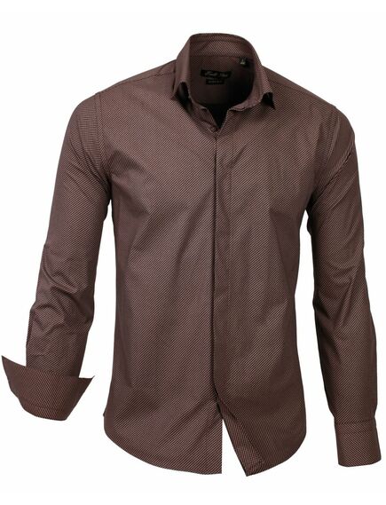 Экстра приталенная мужская рубашка под пуговицы коричневая в клетку - 979 от Tonelli 