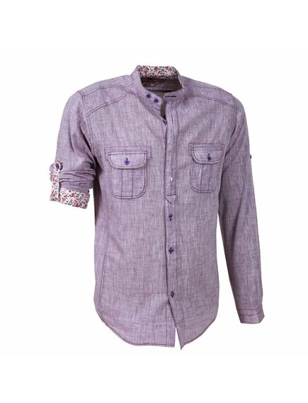 Мужская рубашка приталенная льняная под пуговицы фиолетовая - 2206 от Tonelli 
