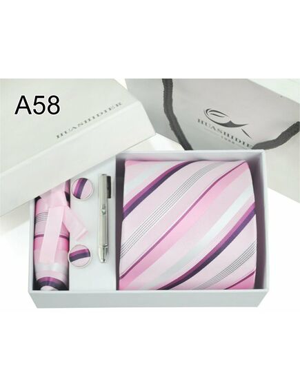 набор запонки и галстук фиолетово - серый в полоску  - A58 от  