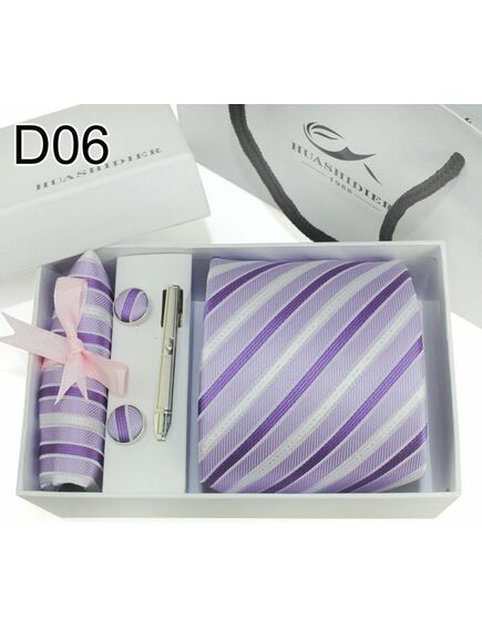 набор запонки и галстук фиолетовый полоска  - D06 от  