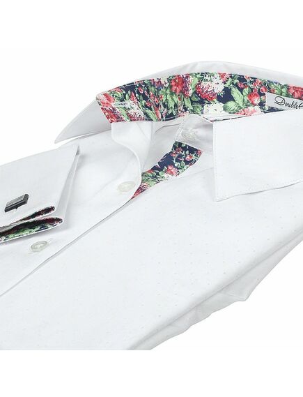 Приталенная женская рубашка под запонки белая с отделкой - 5065 от DoubleCuff 