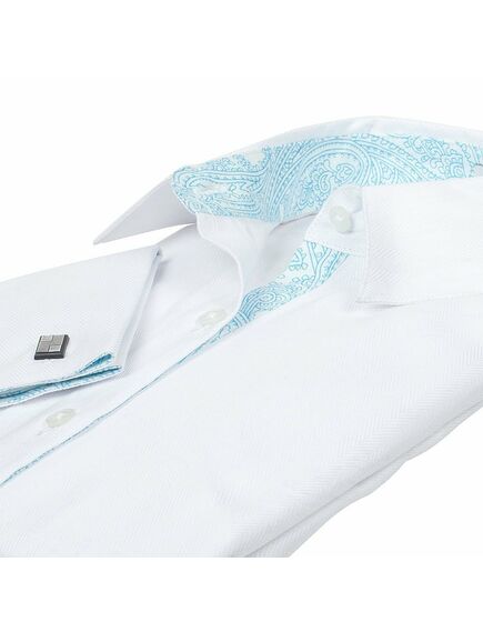 Приталенная женская рубашка под запонки белая с отделкой - 5067 от DoubleCuff 