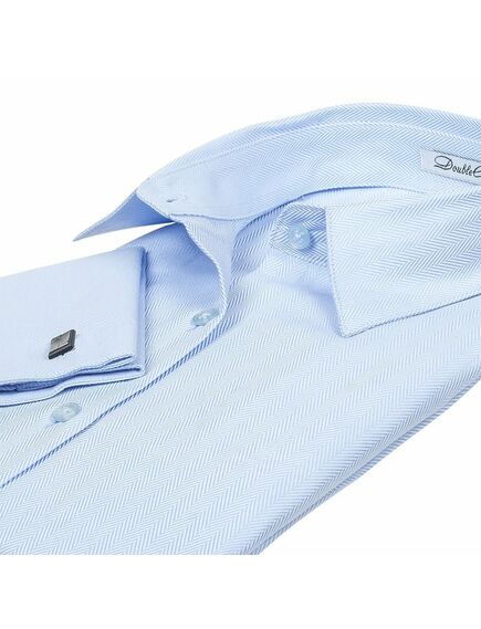 Приталенная женская рубашка под запонку голубая - 5073 от DoubleCuff 