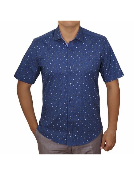 Мужская рубашка приталенная с коротким рукавом синяя с узором - 51142 от Balance 