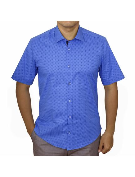 Мужская рубашка приталенная с коротким рукавом синяя с узором - 51148 от Balance 