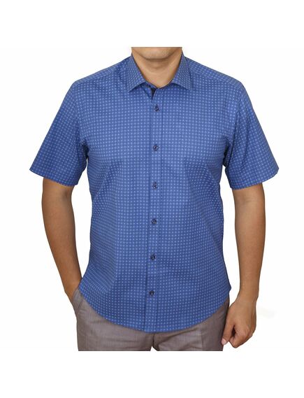 Мужская рубашка приталенная с коротким рукавом синяя с узором - 51149 от Balance 