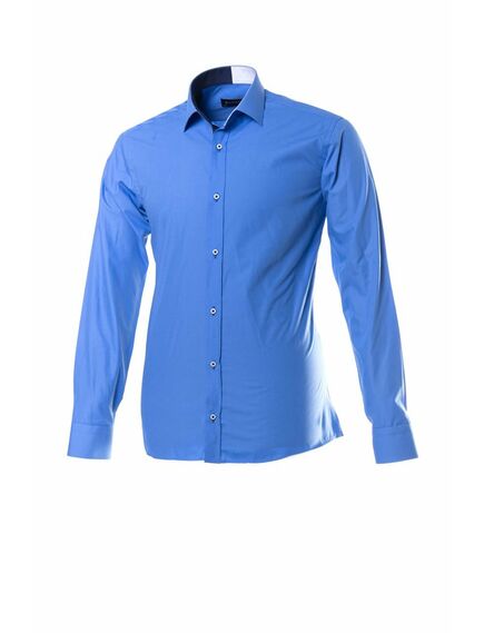 Мужская рубашка приталенная синего цвета с отделкой - 51174 от Tonelli 