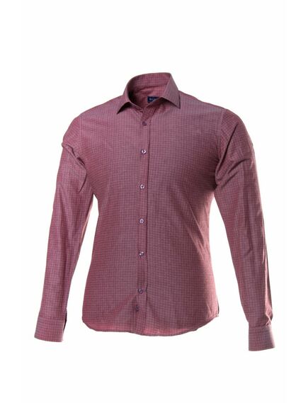 Мужская рубашка приталенная вишневого цвета с узором - 51176 от Tonelli 